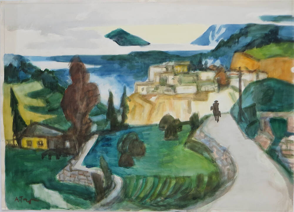 Рисунок акварелью Дорога на перевал.