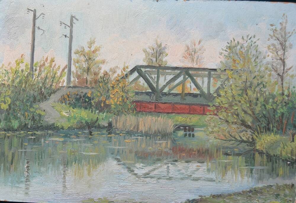 Картина «Мост через Иманку». Автор Грачев Владимир Никитович.  1964 г.