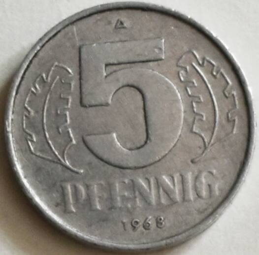Монета 5 пфеннигов, 1968 год, Германская Демократическая Республика
