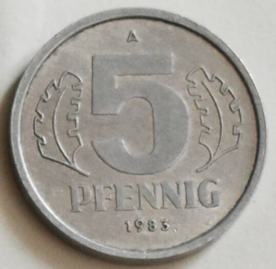 Монета 5 пфеннигов,, ГДР