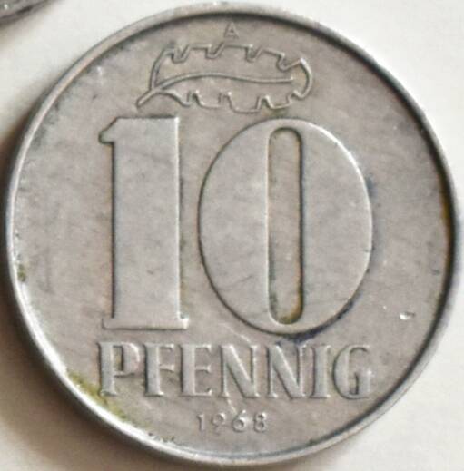 Монета 10 пфеннигов, 1968 год, Германия