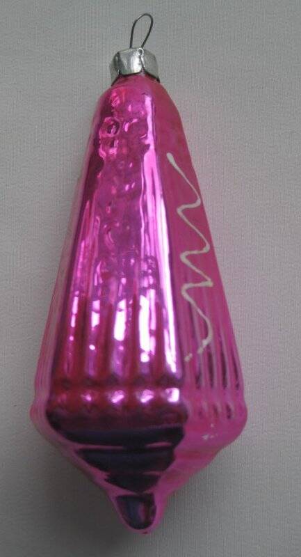 Игрушка ёлочная стеклянная  «Фонарик-колокольчик шестигранный розовый» с эффектом свечения в темноте