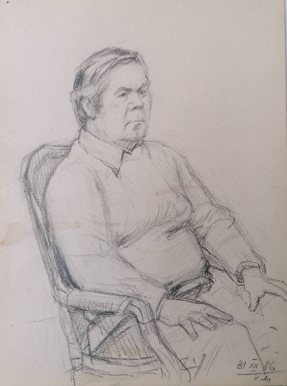 Портрет В. М. Котёлкина, сидящего в кресле. 31.12.1986 г.
