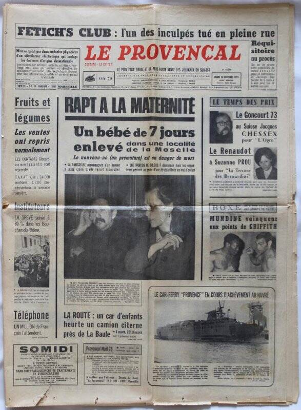 Газета «le Provencal» от 20.11.1973 г. со статьей о пребывании председателя Алуштинского горисполкома Варичева в городе-побратиме Кассис