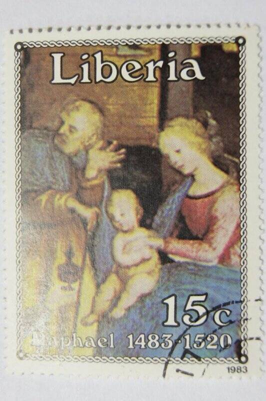 Почтовая марка Liberia Raphael 1483-1520 Номинал 15 с.