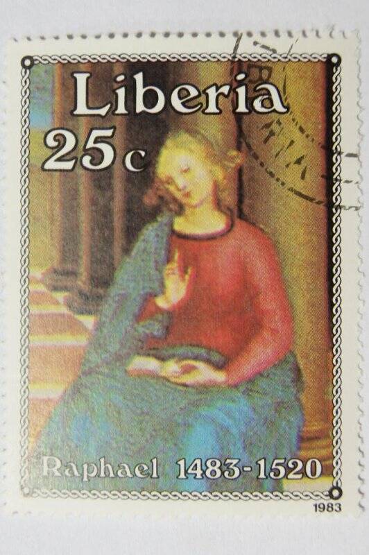 Почтовая марка Liberia Raphael 1483-1520 Номинал 25 c.
