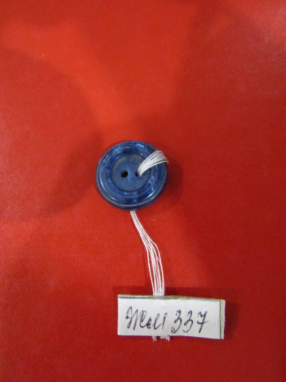 Пуговица круглой формы, синего цвета