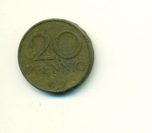 Монета. ГДР. 
20 пфеннингов. 1969 г.