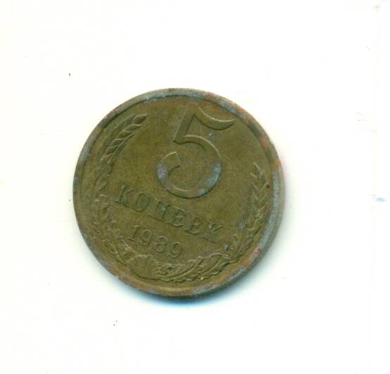 Монета. СССР.
 5  копеек  1989 г.