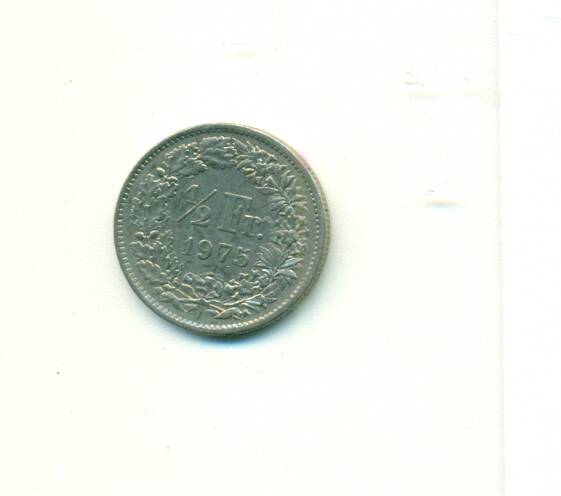 Монета. Швейцария.
 1/2 франка 1975 г.