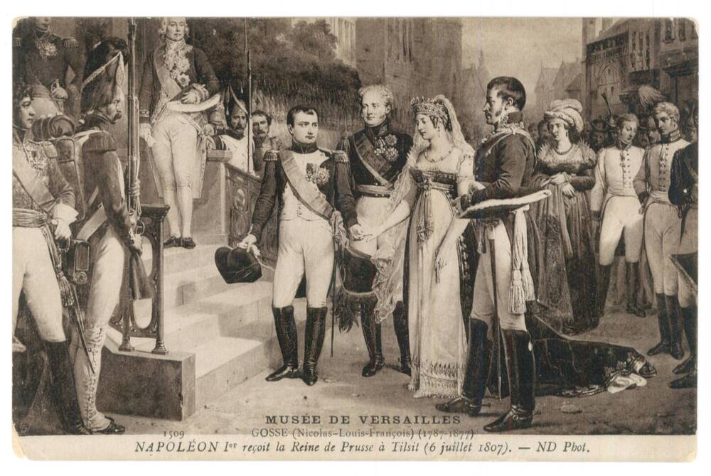 Открытка почтовая Встреча Наполеона и королевы прусской в Тильзите 6 июля 1807 года, (Наполеоновские войны).