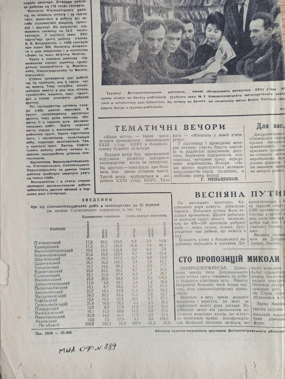 Газета ЗОРЯ №62  1966 г. на украинском языке с фото Быкова Е.А.