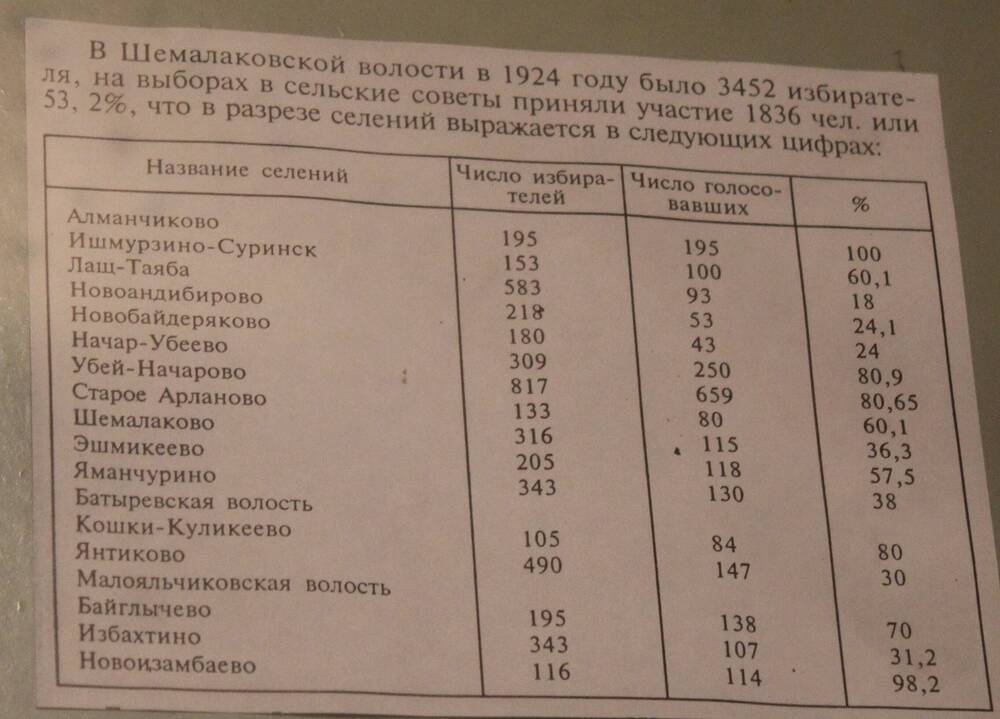 Копия документа об итогах выбора за 1924год