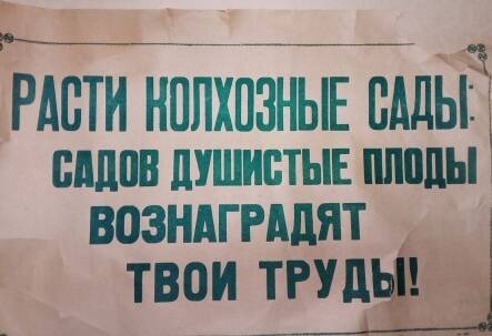 Плакат. Расти колхозные сады, садов душистые плоды вознаградят твои труды