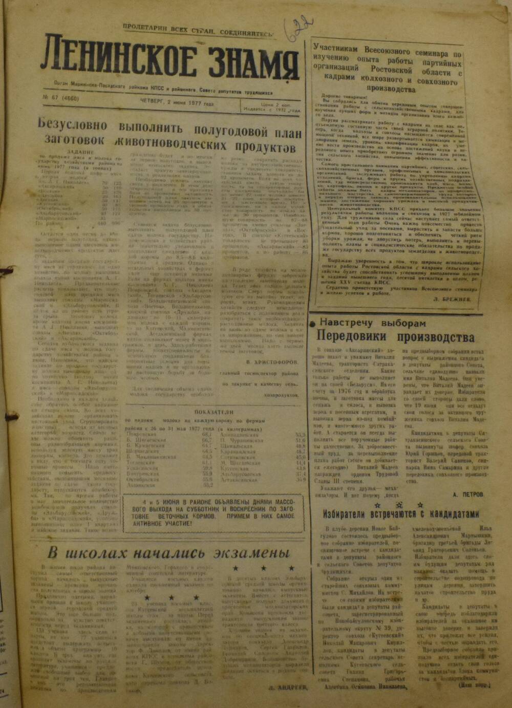 Газета Ленинское знамя от 2 июня 1977