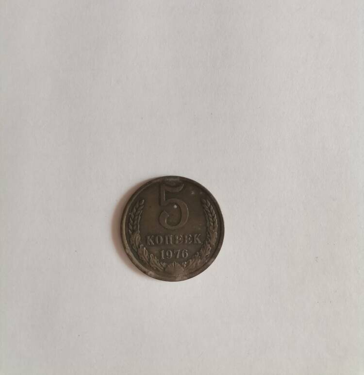 Монета достоинством 5 коп 1976 г.