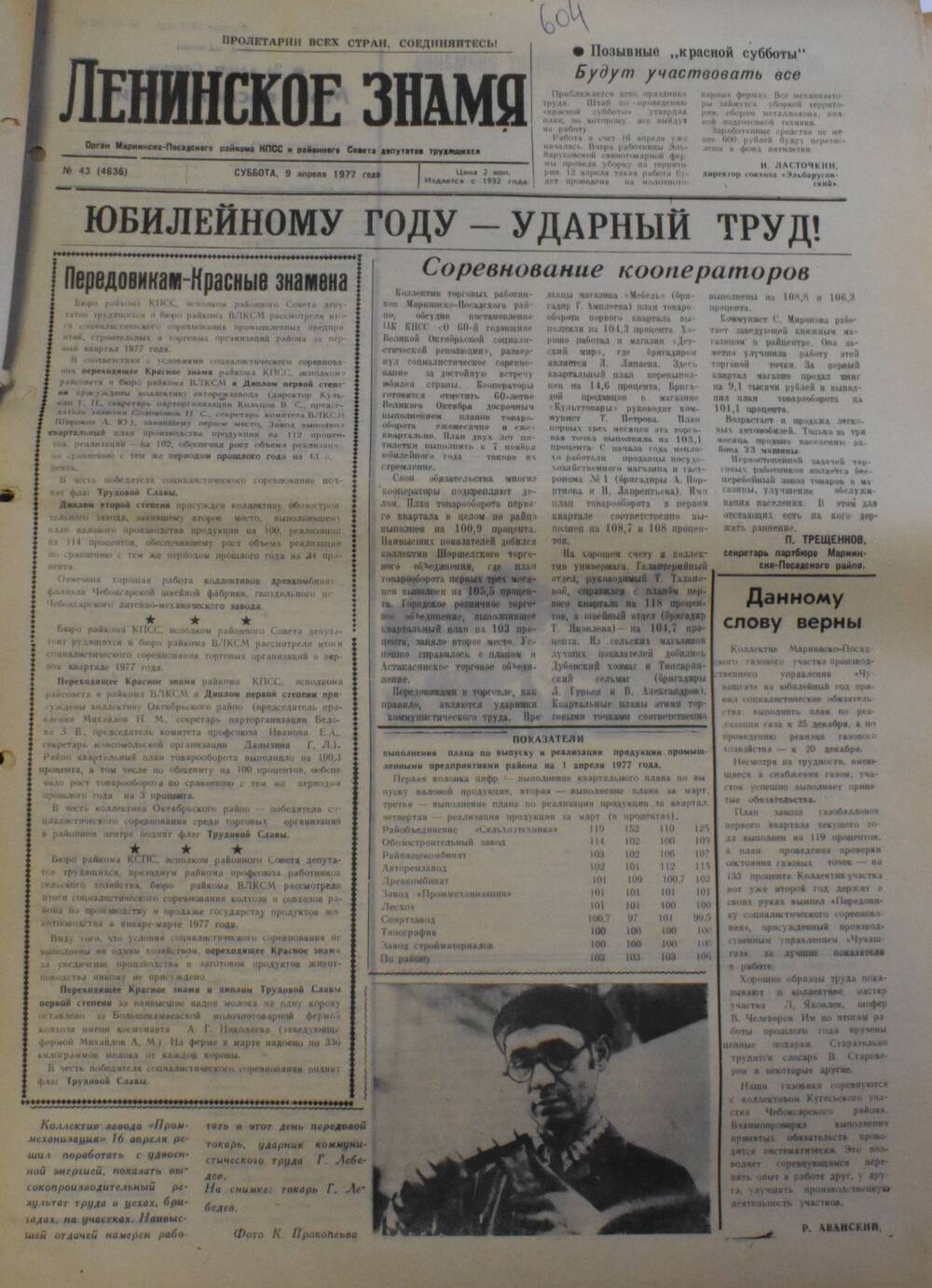 Газета Ленинское знамя от 9 апреля 1977