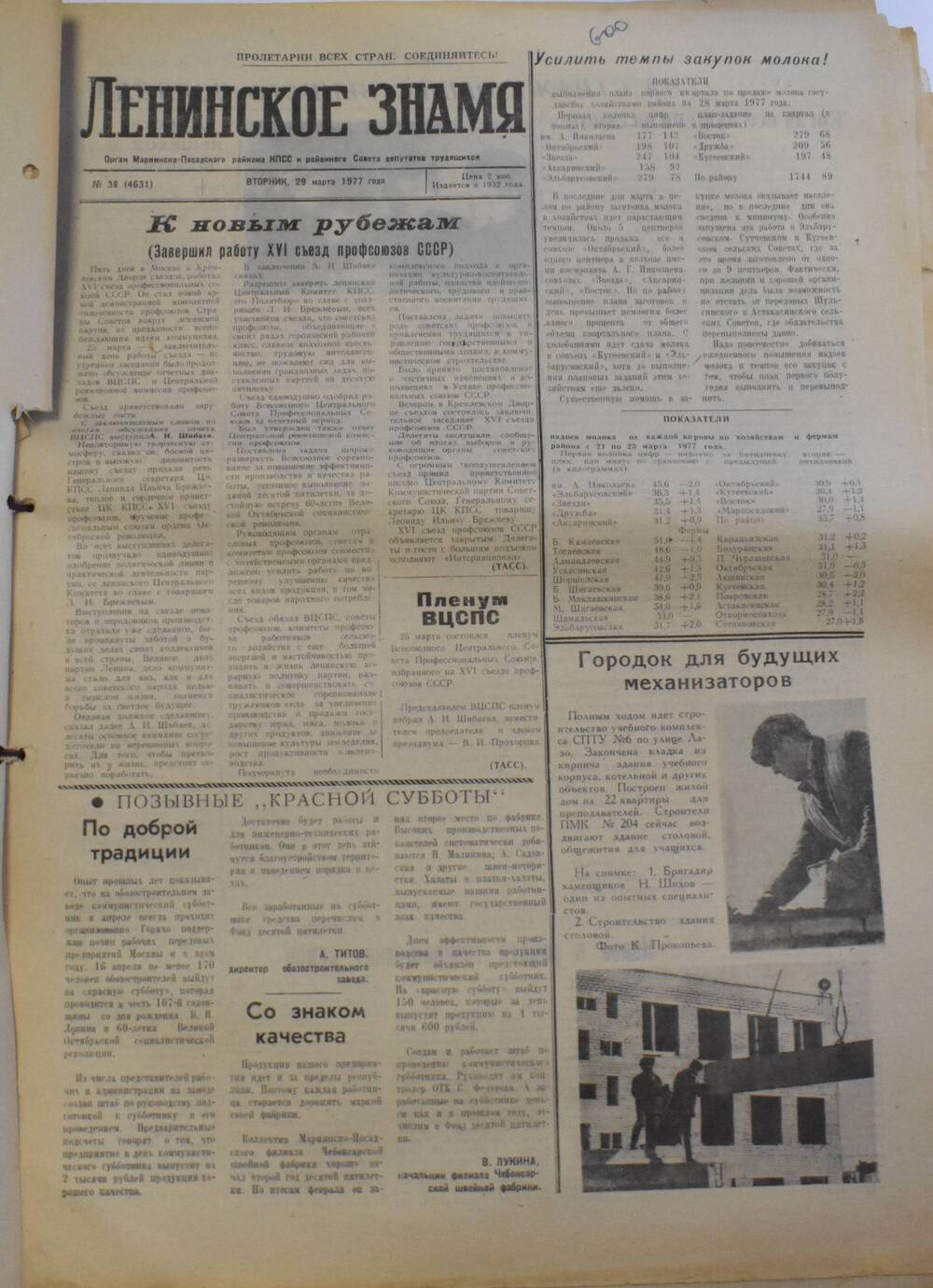 Газета Ленинское знамя от 29 марта 1977