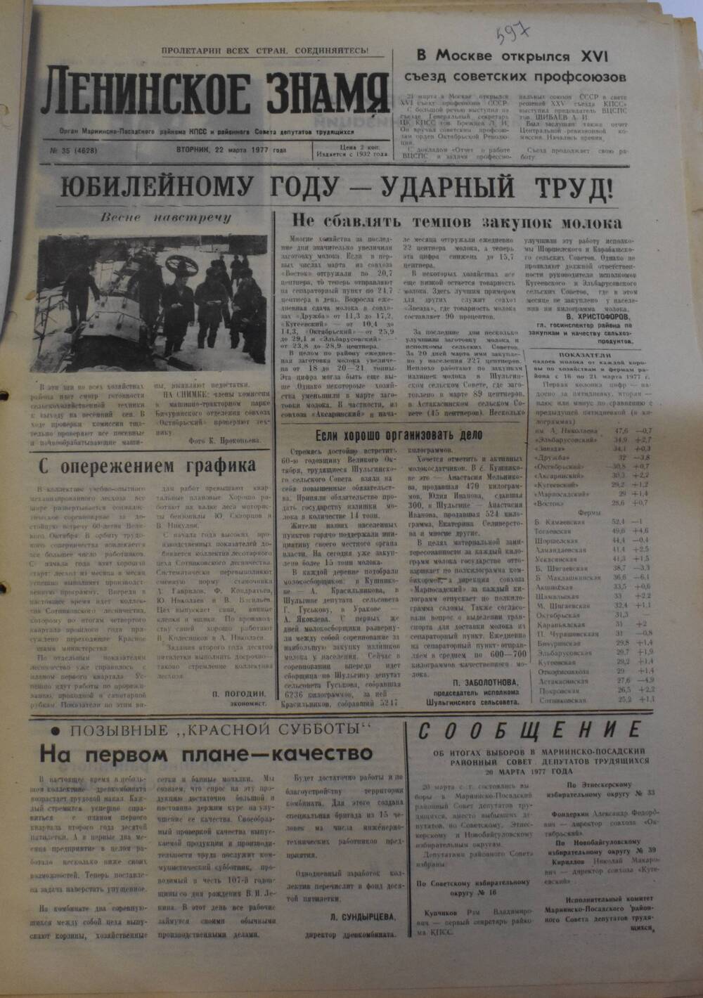 Газета Ленинское знамя от 22 марта 1977