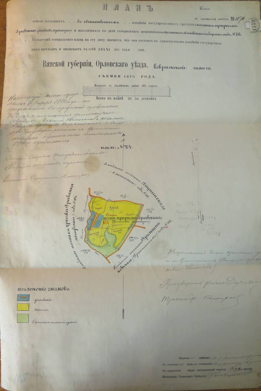 План земель № 1170  Вятской губернии, Орловского уезда, Коврижской   волости.1874г.