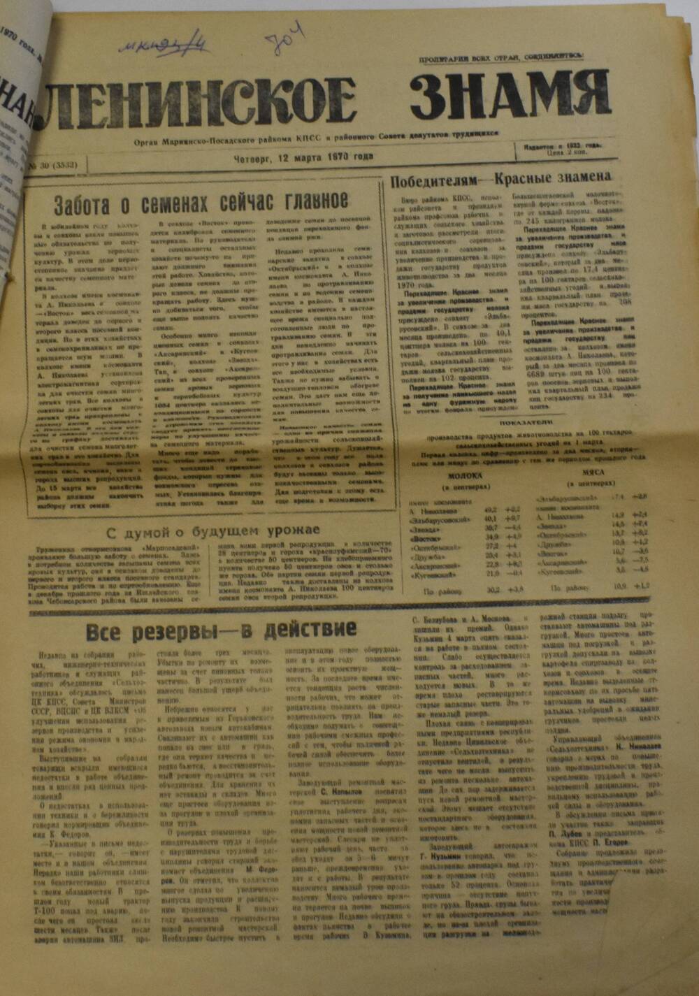 Газета Ленинское знамя от 12 марта 1970