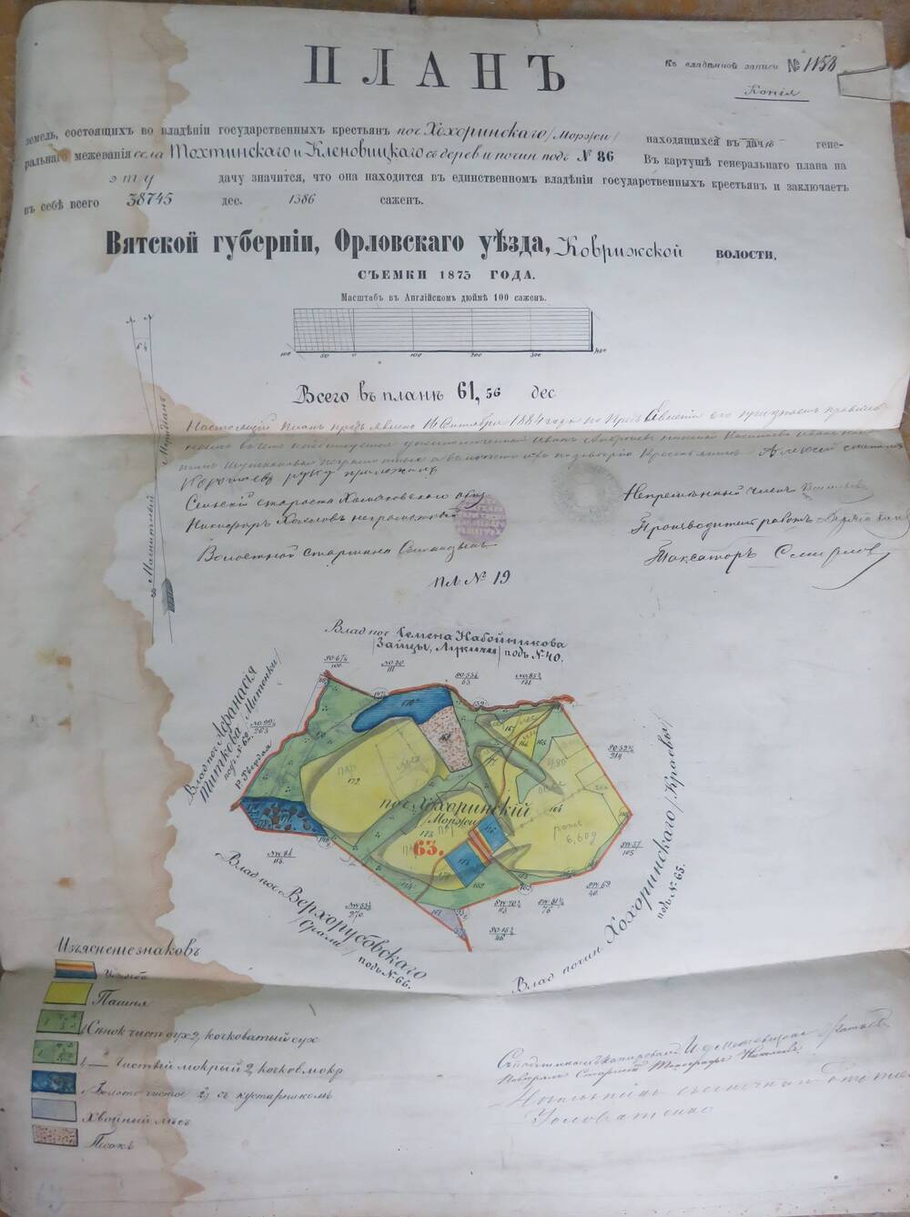 План земель № 1158  Вятской губернии, Орловского уезда, Коврижской   волости.1873г.