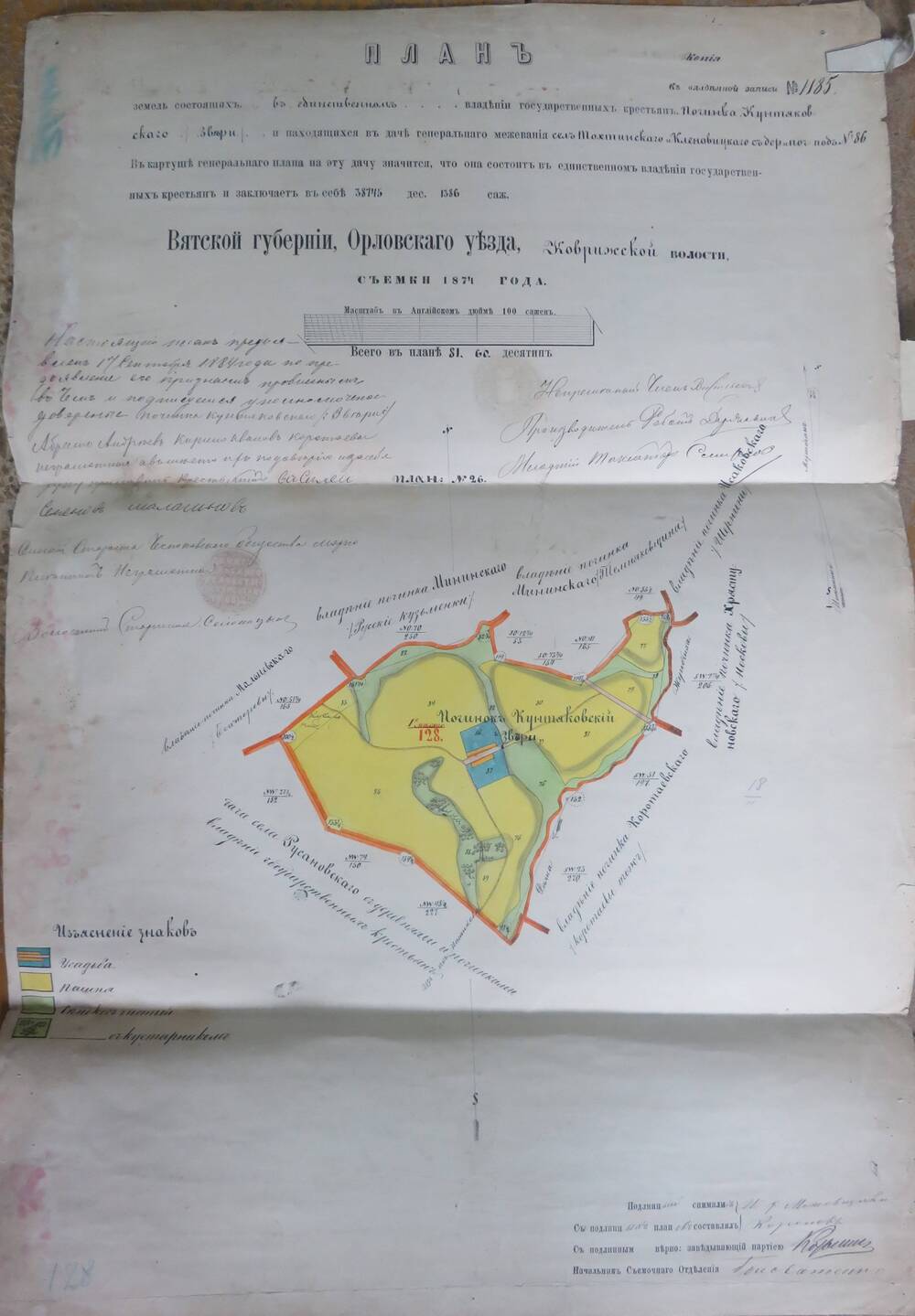 План земель № 1185  Вятской губернии, Орловского уезда, Коврижской   волости.1874г.