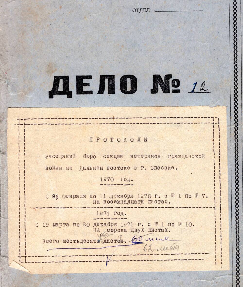 Протоколы заседаний бюро секции ветеранов гражданской войны при Спасском райисполкоме