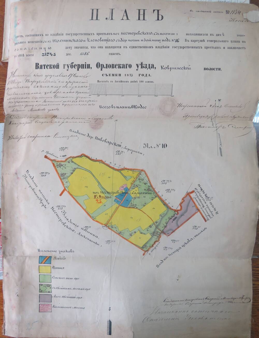 План земель № 1134  Вятской губернии, Орловского уезда, Коврижской   волости.1873г.