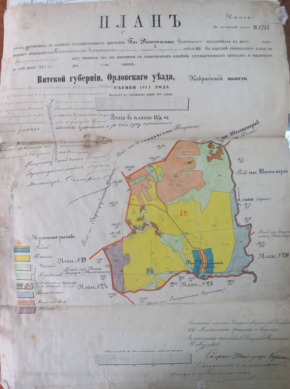 План земель № 1238  Вятской губернии, Орловского уезда, Коврижской   волости.1873г.