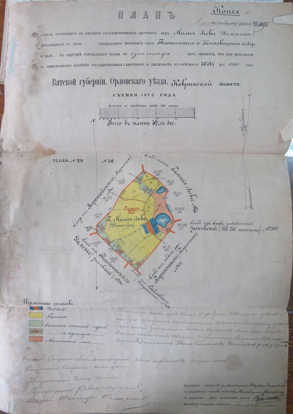 План земель № 1196  Вятской губернии, Орловского уезда, Коврижской   волости.1874г.