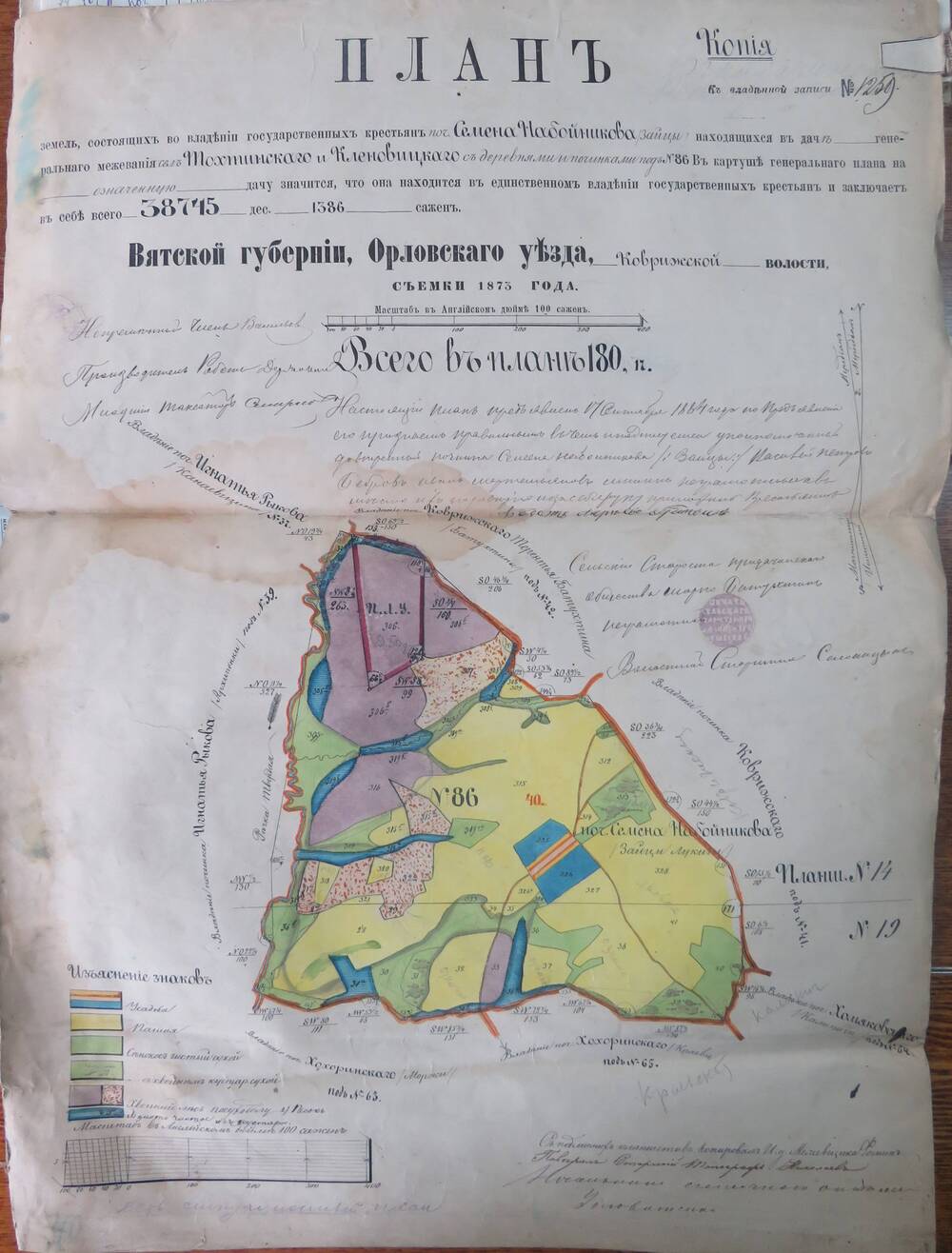 План земель № 1259  Вятской губернии, Орловского уезда, Коврижской   волости.1873г.