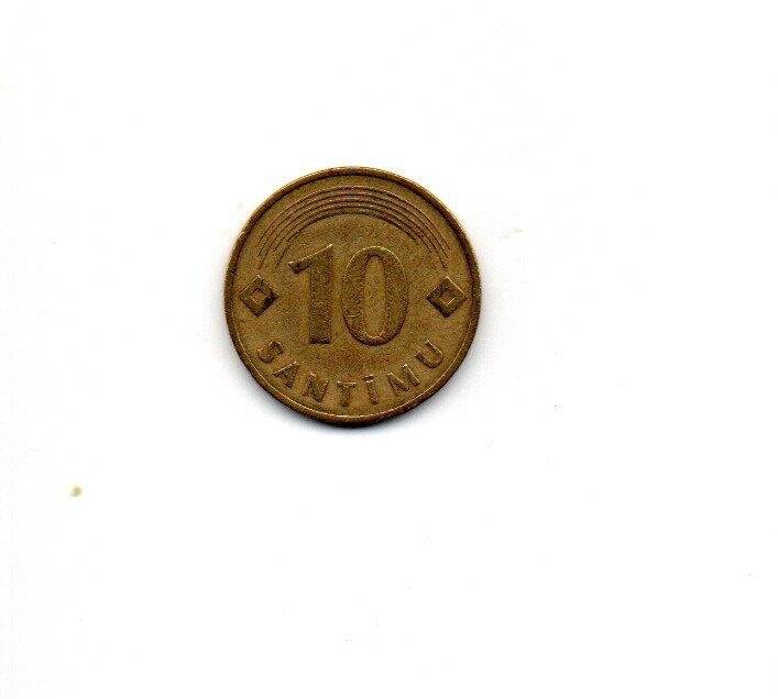 Монета. 10 сантимов. Латвийская республика