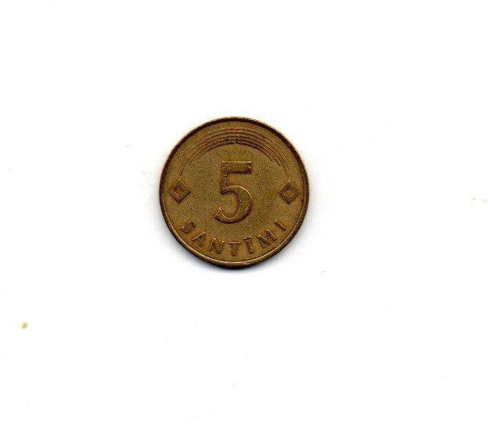 Монета. 5 сантимов. Латвийская республика