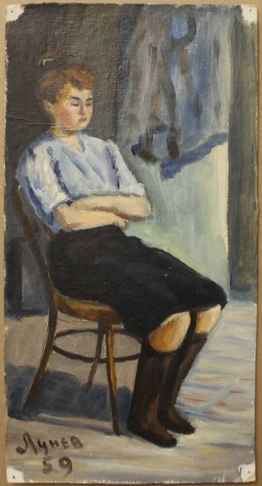 Портрет Молодая женщина сидит на стуле, автор Н.А. Лунев
