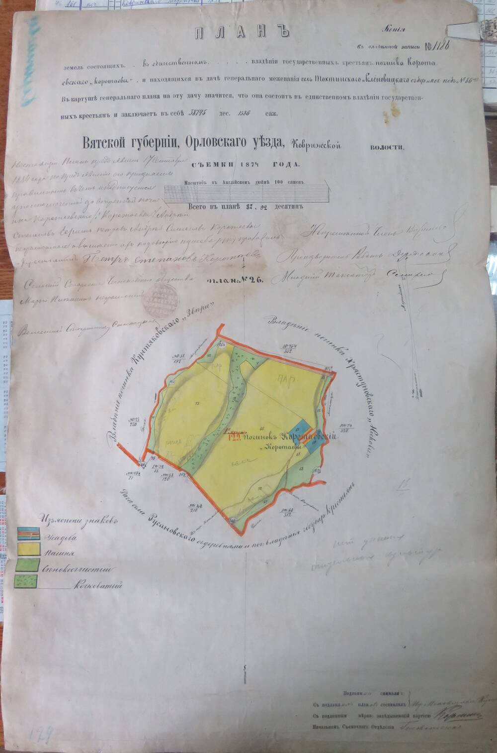 План земель № 1186  Вятской губернии, Орловского уезда, Коврижской   волости.1874г.