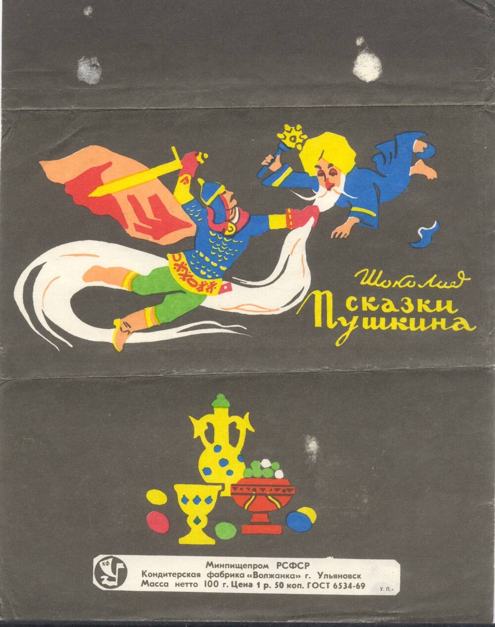 Обертка шоколада «Сказки Пушкина» кондитерской фабрики «Волжанка». 1970-е -  первая половина 1980-х гг.