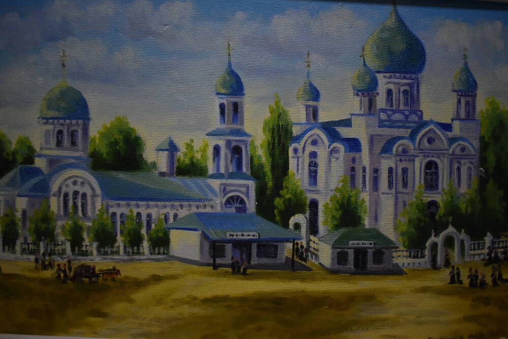 Картина вид старинного  г. Богучара, Спассо - Троикий соборы. 2011 г.