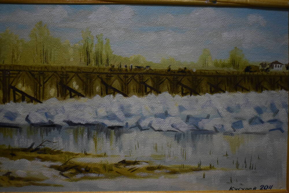 Картина вид старинного  г. Богучара, Мост через реку Богучарку.  2011 г.