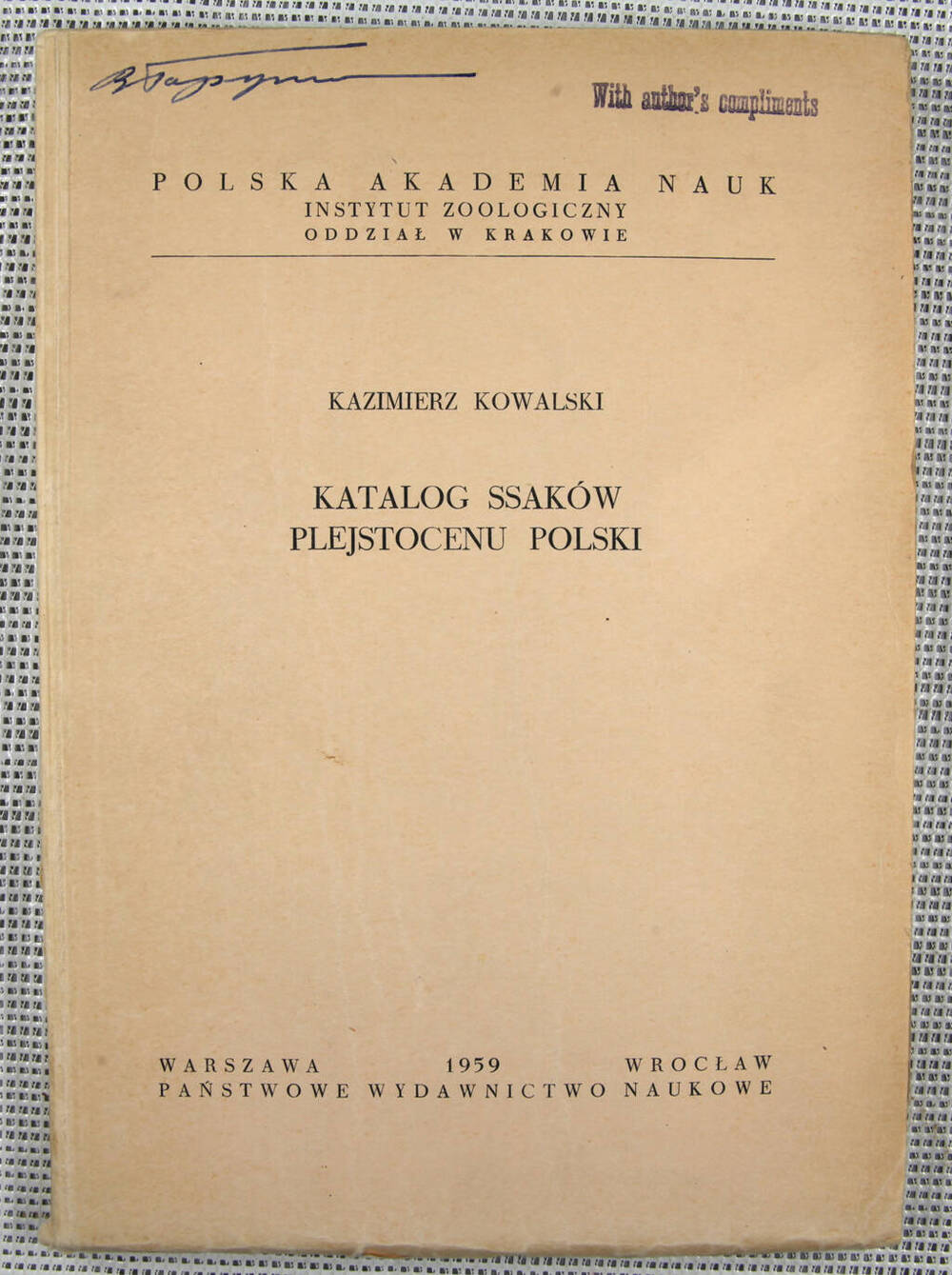 Katalog ssakow plejstocenu polski. Каталог польских плейстоценовых млекопитающих.