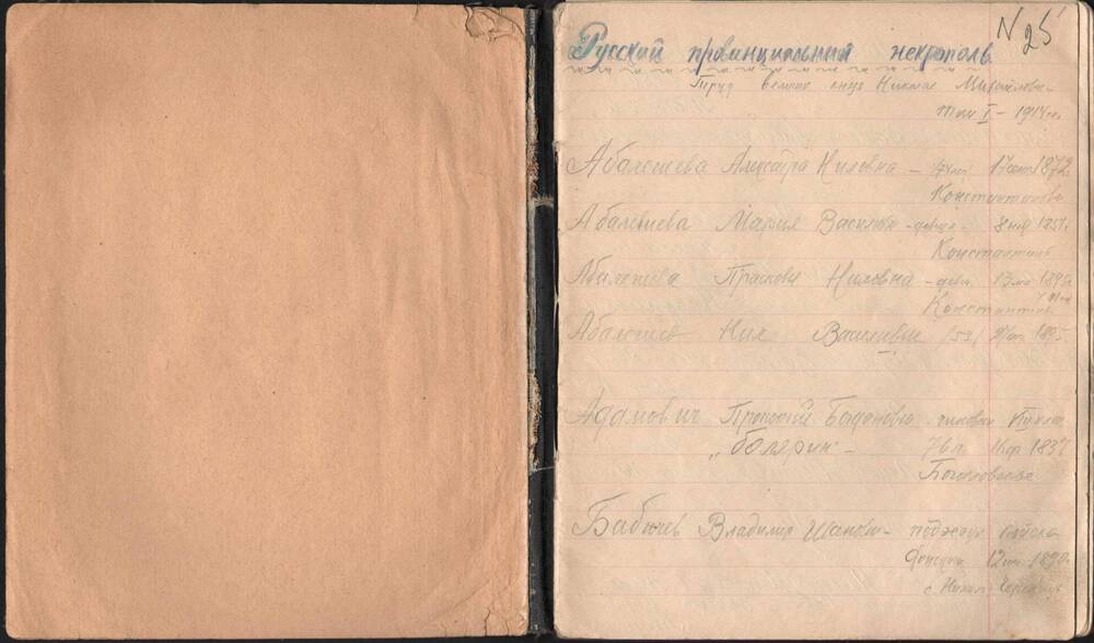 Тетрадь N 25 А. А. Суслова с выписками из книг по истории Торжка и Новоторжского уезда