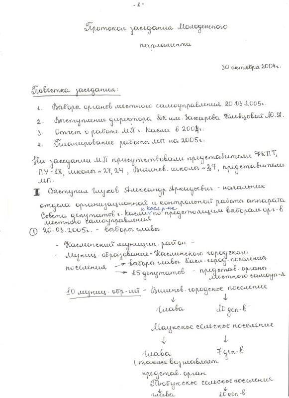 Протокол заседания Молодежного Парламента