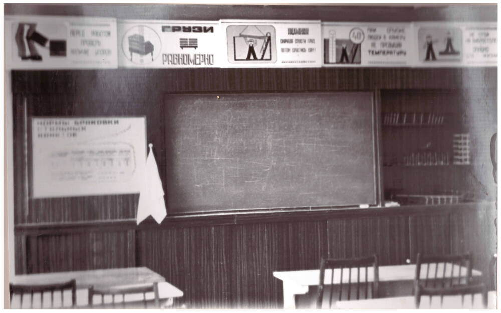 Фотография чёрно-белая из альбома «Учебный комбинат Пензенского управления строительства», г. Пенза -19, 1970-80-е гг. Фрагмент кабинета формовщиков.