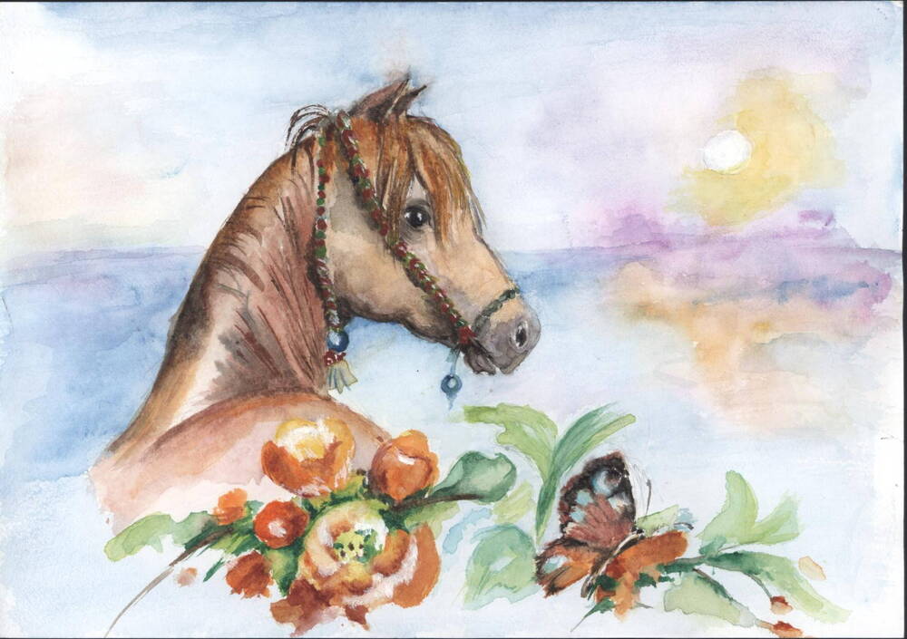 Эскиз к почтовой открытке «Молодая лошадь»