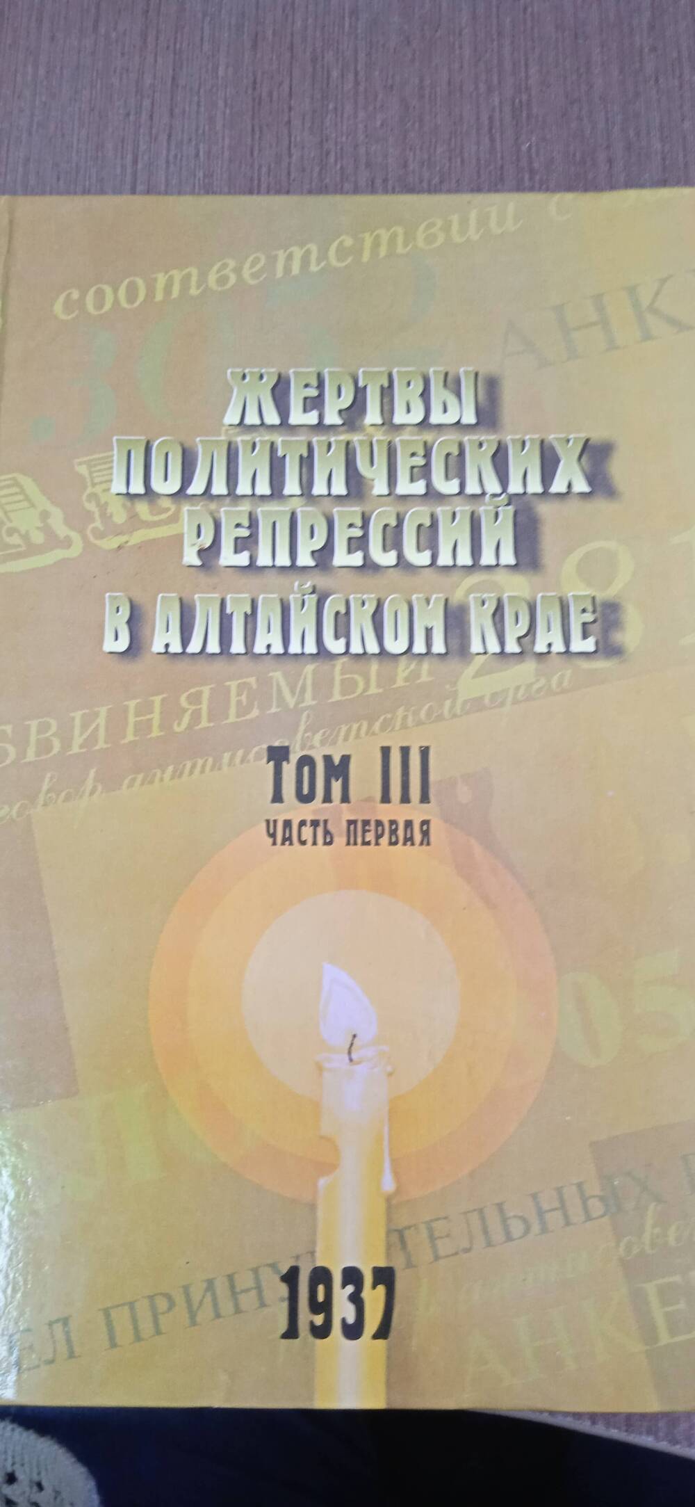 Книга. Жертвы политических репрессий в Алтайском крае.
Том III. Часть 1. 1937 г.