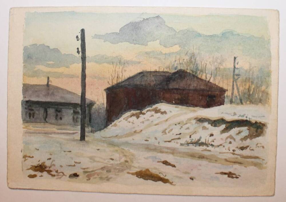 Этюд Дома зимой, автор Н.А. Лунев