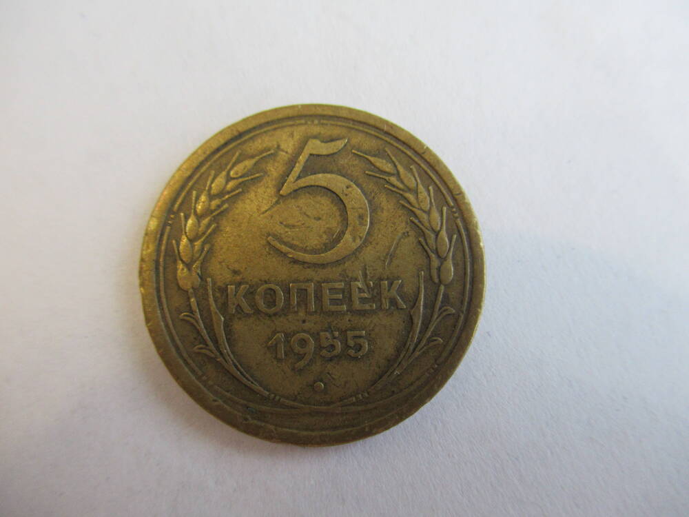 Монета 5 копеек 1955 года.