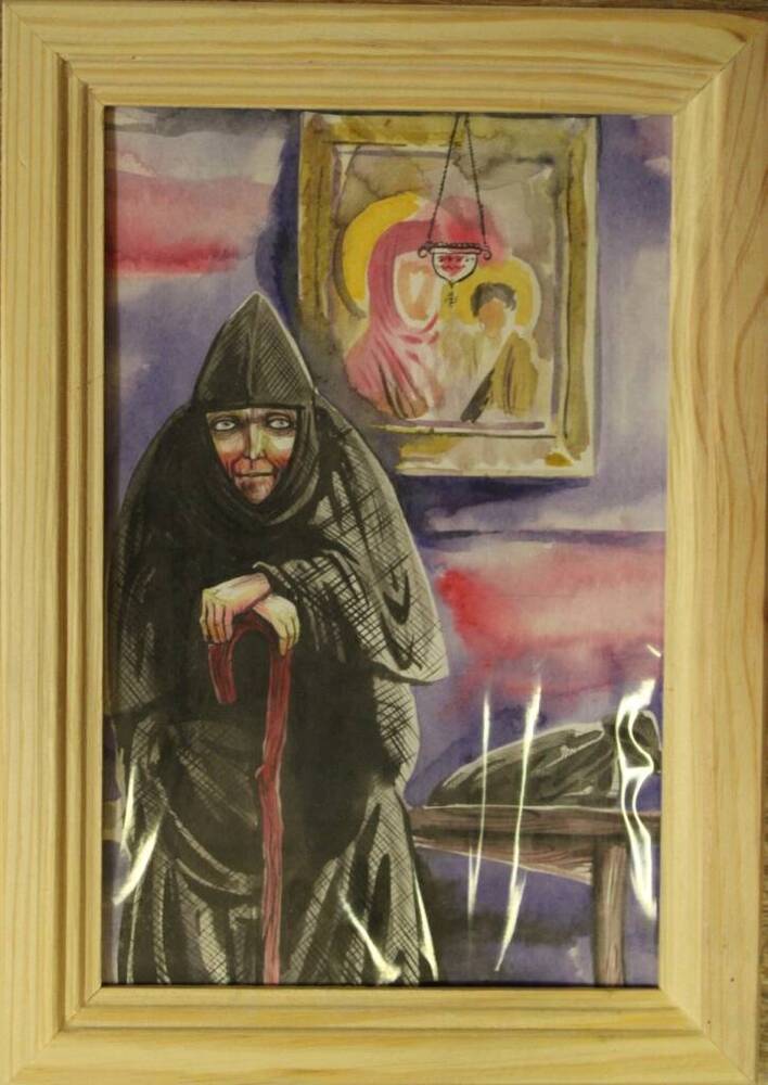 Эскиз Дивеевская монахиня (на фоне иконы)