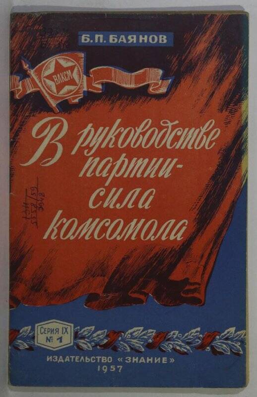 Книга. В руководстве партии - сила комсомола. М. Издательство «Знание».1957.