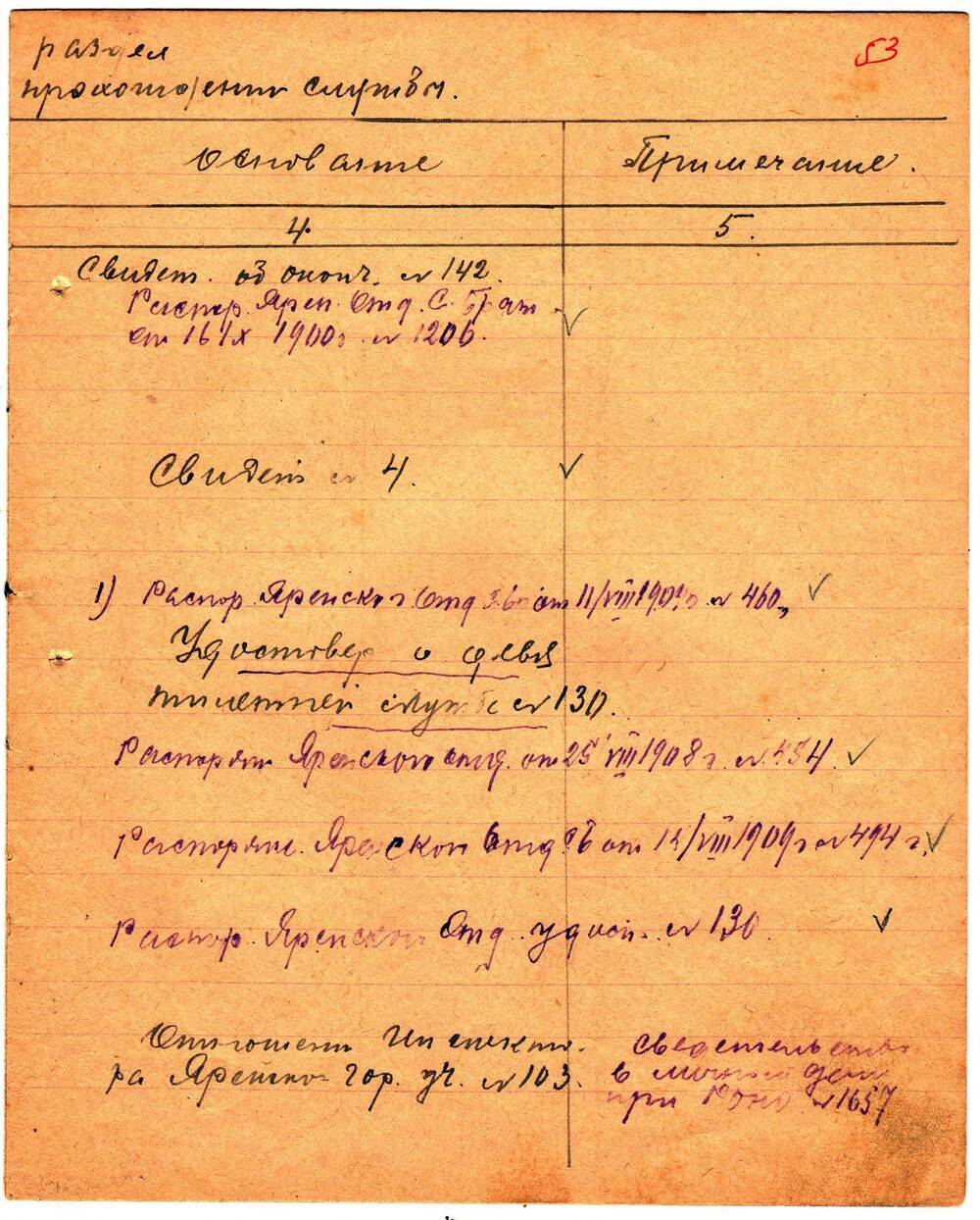 Документ. Список трудовой С.В. Матвеева (продолжение). Данные о прохождении службы